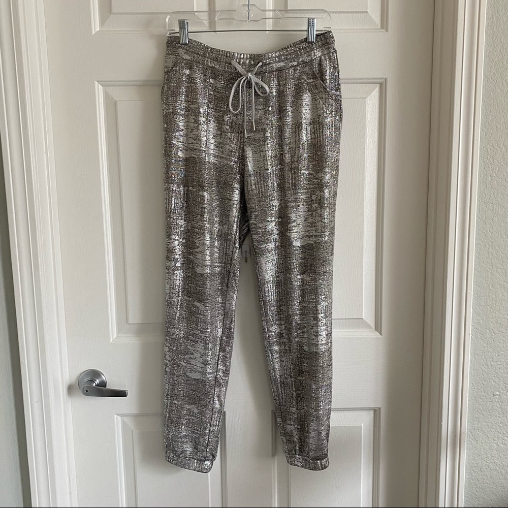 Anthropologie Metallic Silver Joggers